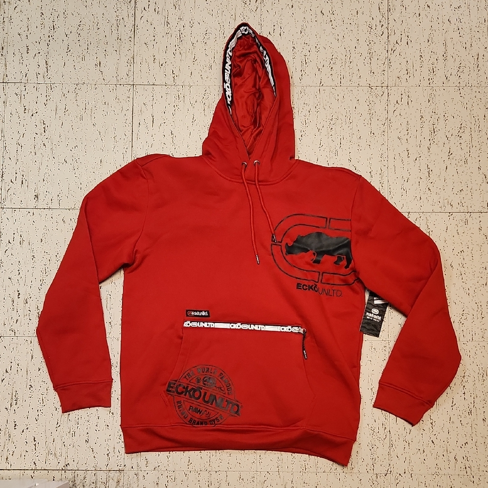 Ecko Unlimited Big Logo Spellout Pullover Hoodie Sweater Red Anf Black